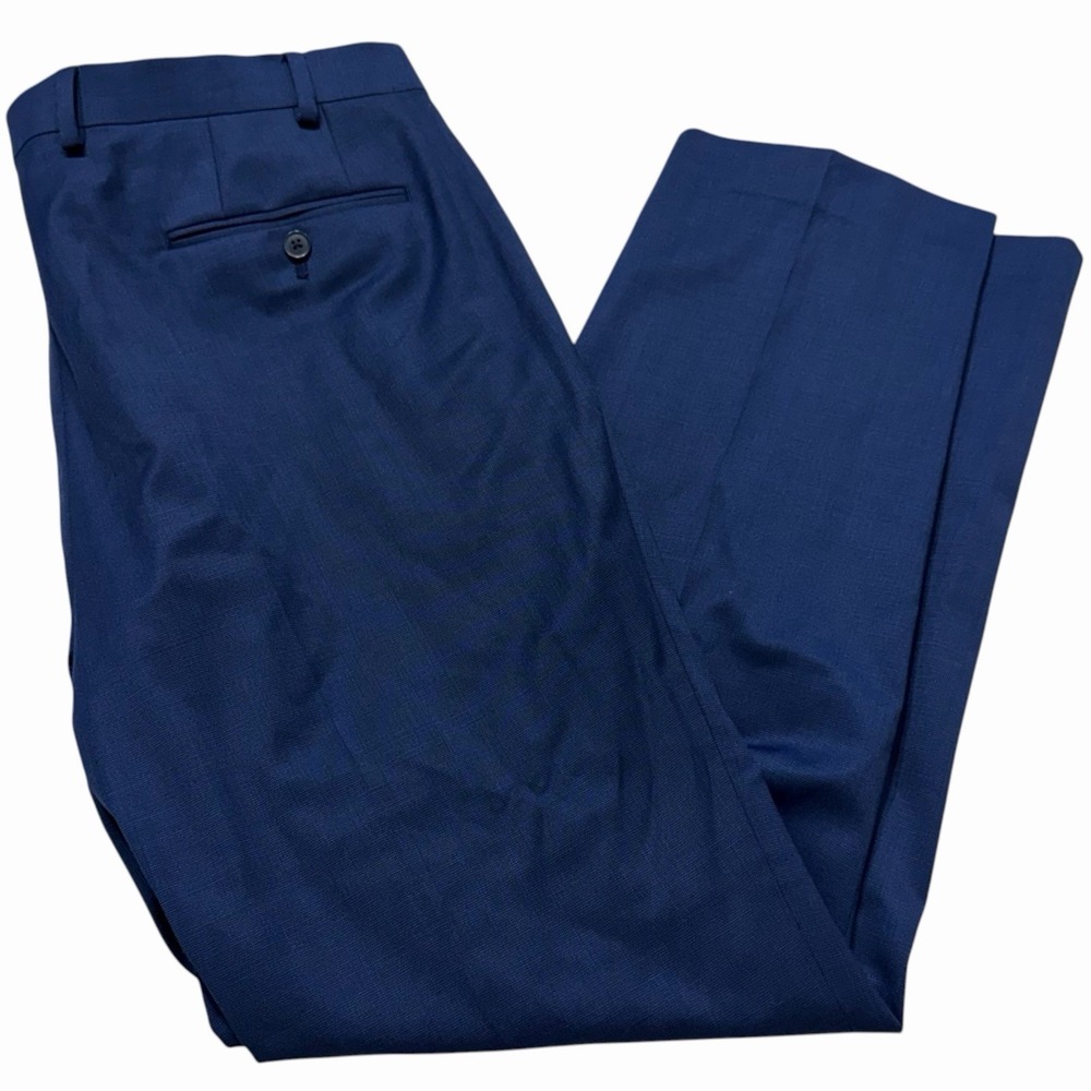 Michael Strahan Dress Pants Mens Blue Wool Blend Stretch Flat Front